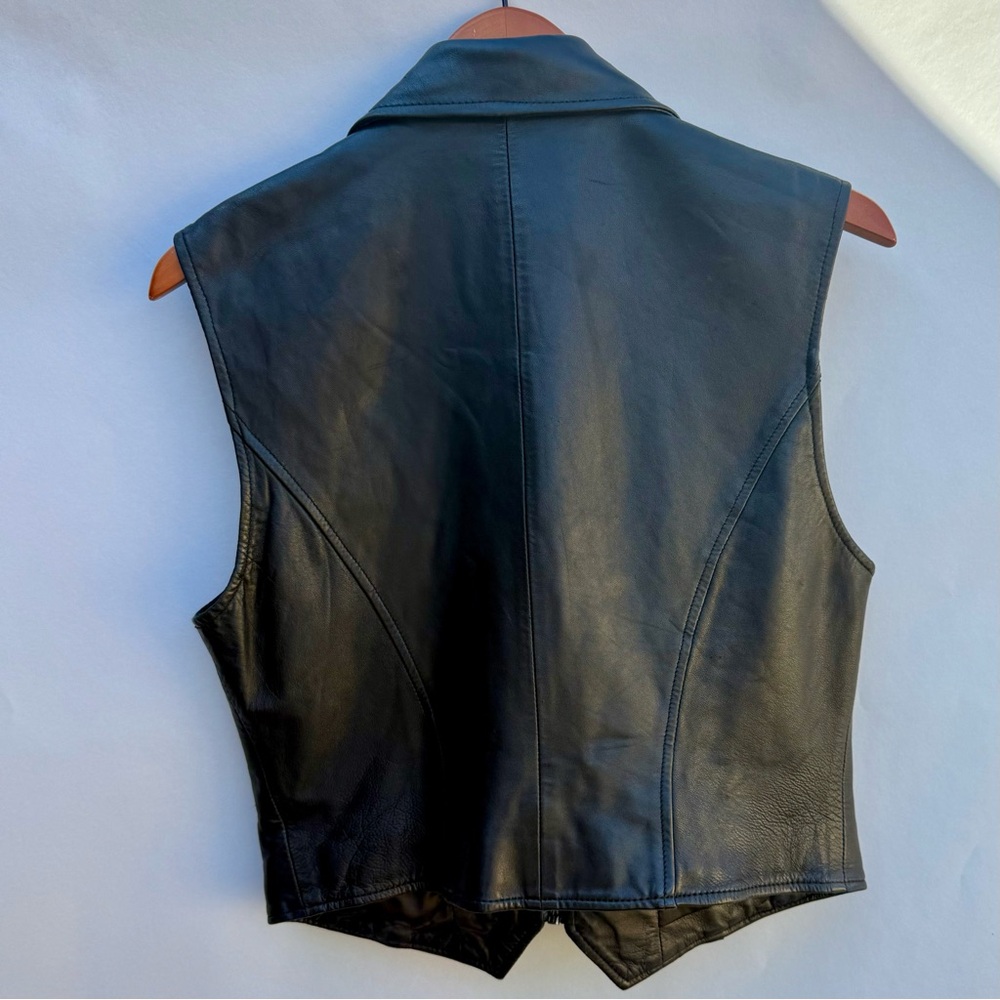 DKNY 90’s Vintage Black Leather Vest size 10 - Picture 8 of 10